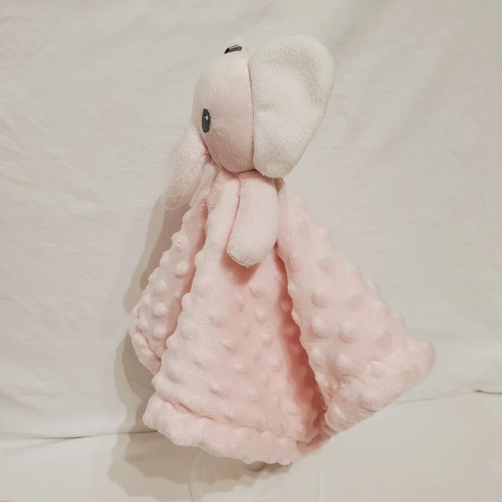SL Home Pink Minky Dot Elephant Baby Plush Lovey Security Blanket Gray Bow‎